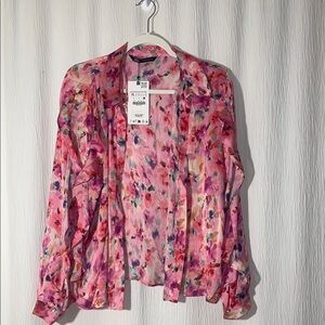 Zara Multicolor Floral Sheer Blouse